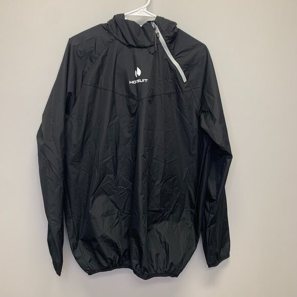 HOTSUIT Sauna Sweat Wind Jacket Reflective Black‎ White Spellout Large - Picture 2 of 14